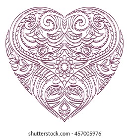 Vector heart for coloring with valentines decorative elements. Patterned Design Element. Vector illustration.
