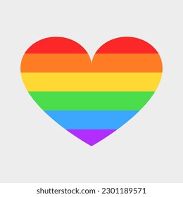 Vector heart in the colors of the LGBT+ flag. Six horizontal stripes, pride symbol, human rights. Bisexuals, transgenders, lesbians, tolerance.