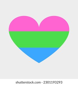 Vector heart in the colors of the LGBT+ flag. Three horizontal stripes, the flag of polysexuality. Non-binary sexual orientation, tolerance.