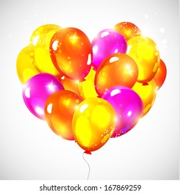 Vector heart from colourful balloons. Design for Birthday or Valentine's card