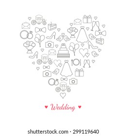 Vector heart concept with wedding line icons. Vector illustration