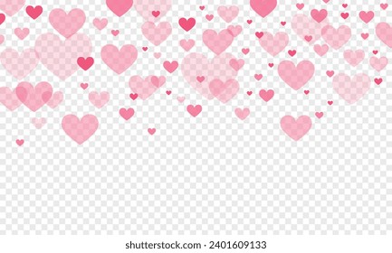 Vector heart confetti falling on transparent background. valentines day card