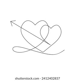 Vector heart Continuous one line art drawing love symbol illustration