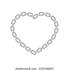 Vector heart created using a silver realistic chain. Isolated on white background