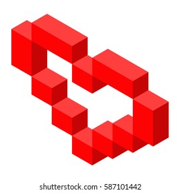 Vector heart from cube. Cube red abstract vector logo template. Creative heart design icon
