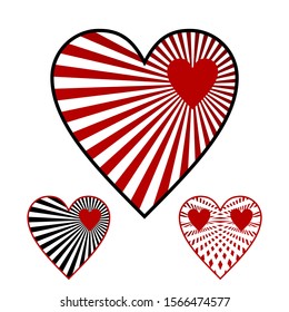Vector heart with curved lines. 3 alternatives for lined heart illustration.