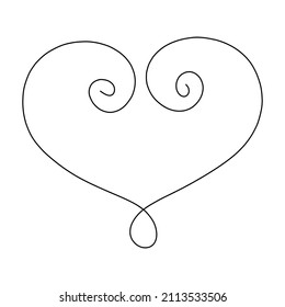 Vector heart decoration element black lineart. Heart shape beautiful decoration for invintations, greeting cards, wedding