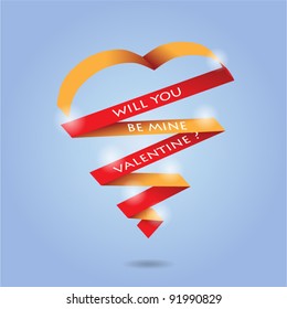 Vector heart decoration made from orange red paper stripe