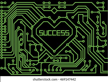 Vector heart from digital electronic circuit on black background  for innovate business concept design.