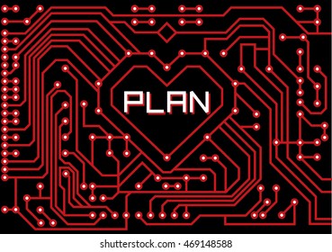 Vector heart from digital electronic circuit on black background  for innovate business concept design.