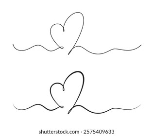 Vector heart drawing in a continuous line style, isolated on a transparent background with editable strokes. Romantic love symbol is perfect for greeting cards, birthdays, weddings, or Valentine's Day