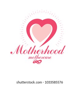 Vector heart emblem isolated on white. Motherhood concept and new life beginning drawing. Obstetrics and gynecology clinic symbol