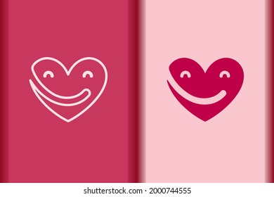 Vector heart, emoticon smiling face love icon minimal flat simple pink heart concept symbols. Curve line and object shape creative logo design isolated on background.
