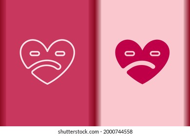 Vektorherz, Emoticon unglückliche Gesicht Liebe Symbol minimale flache, einfache rosa Herz-Konzeptionssymbole. Curve Linie und Objektform kreatives Logo-Design einzeln auf Hintergrund.