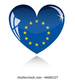 Vector heart with Europe flag texture isolated on a white background.
