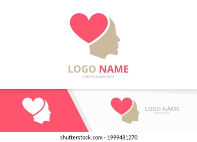 Vector heart and face logo combination. Unique man care logotype design template.