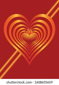 Vector heart in flames. Colorful vector heart reflection and illustration for love, valentine and wedding.