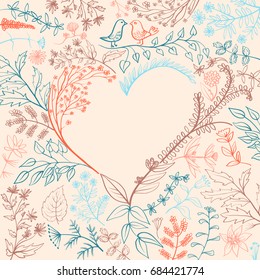 vector Heart and floral pattern