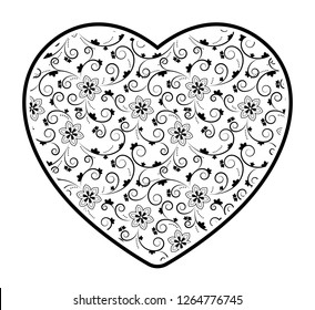 vector heart with floral pattern isolated on white background