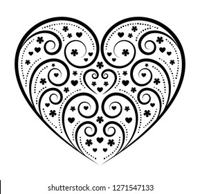 vector heart with floral pattern isolated on white background