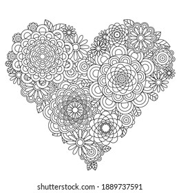 Vector heart of flower for coloring book.