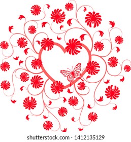 Vector heart flowers with white background.