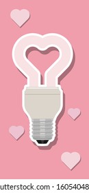 vector heart fluorescent light bulb with white outline and shadow