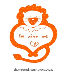 Vector heart in the form of a lion. Valentine, postcard, wedding invitation, engagement. Funny doodle style. 