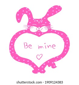 Vector heart in the form of a rabbit. Valentine, postcard, wedding invitation, engagement. Funny doodle style. 