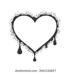 Vector Heart Frame In Grunge Style, Surrounded By Paint Splatters And Drips Isolated On White Background