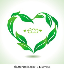 Vector heart frame made from green leaves - ecology concept