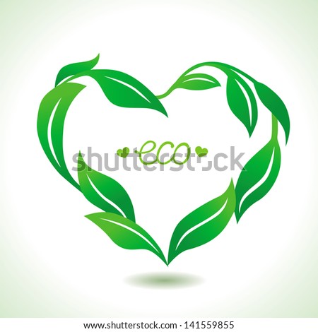 Vector heart frame made from green leaves - ecology concept