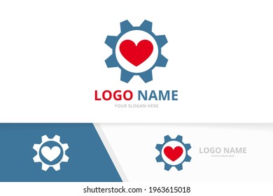 Vector heart and gear logo combination. Unique mechanic love logotype design template.