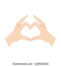 Vector Heart Gesture Hands Isolated on White Background, Colorful Icon, Human Hands Make Love Symbol.