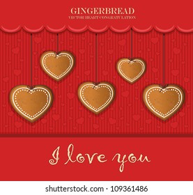 vector heart gingerbread red card congratulations