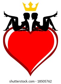 vector heart with girls silhoettes