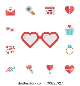 Vector heart glasses isolated on white. Digital vector february happy valentine's day and wedding celebration color simple flat icon set with red heart and love Vector illustration on white background