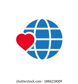 vector heart with globe icon. Eps. 10.