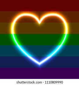 Vector Heart Glowing on Rainbow Coloful Background, LGBT Concept Art.