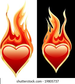 corazón vectorial del oro en llama