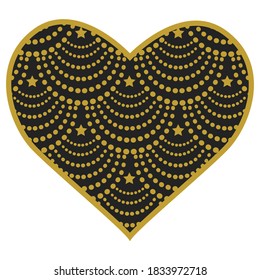 Vector heart with gold garlands pattern inside. Isolated decorative heart with Christmas pattern.