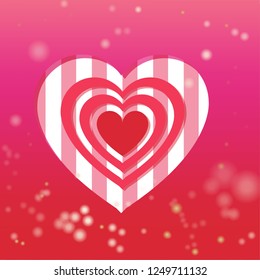 Vector heart with gradient stripes and sparkles backgrond for Valentine day