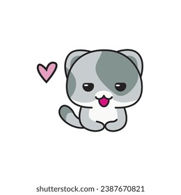 vector heart gray kitten flat design