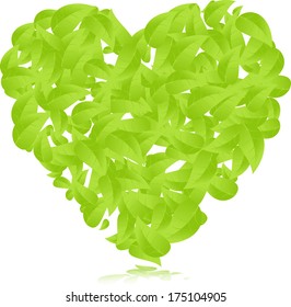 Vector heart green leaves background