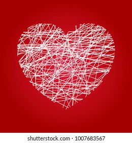 vector heart in grunge style on red background