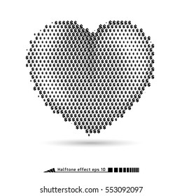 Vector Heart. Halftone pattern effect. No gradient. Symbol of love. Valentine's day