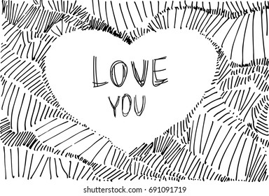 Vector heart. Hand drawn abstract heart isolated on white background. Template for greeting card, postcard, print.
