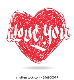vector heart. hand drawn. calligraphy style