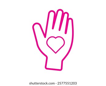 Vector Heart and Hand Monochrome Icon Set