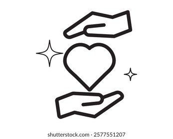 Vector Heart and Hand Monochrome Icon Set